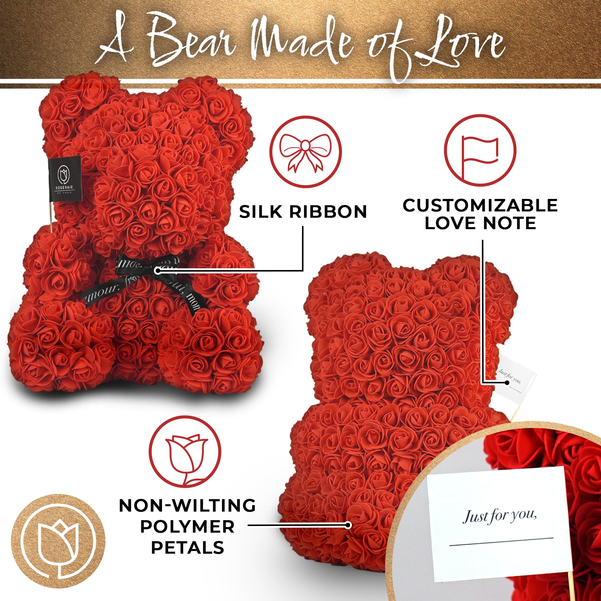 ROSERAIE DE PARIS close-up of artificial rose petals showing premium texture benefit
