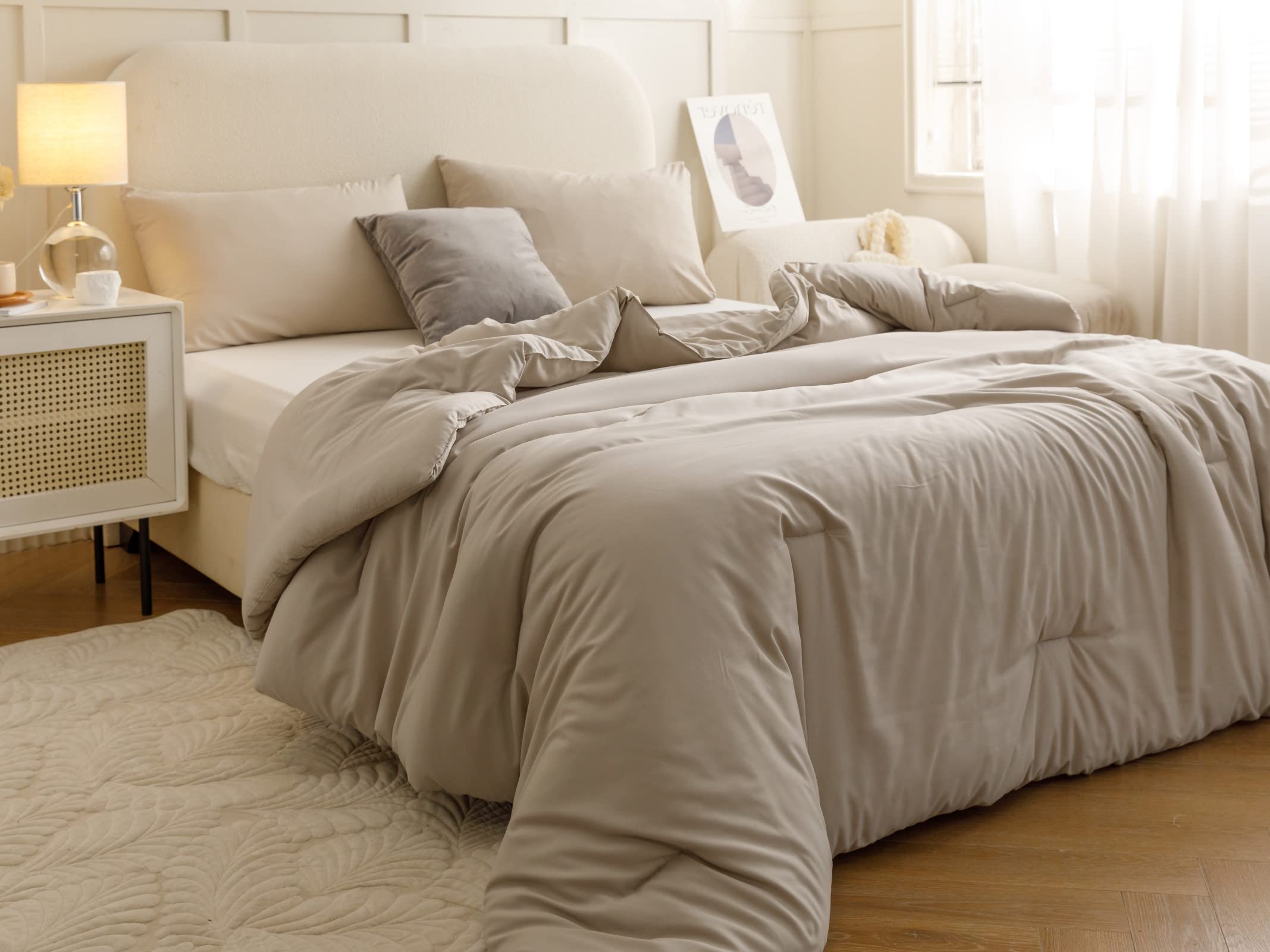 ROSGONIA bed styled in living room setting showing versatile boho decor compatibility
