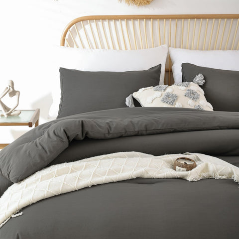 ROSGONIA comforter set on styled bed showing clean boho bedroom appeal