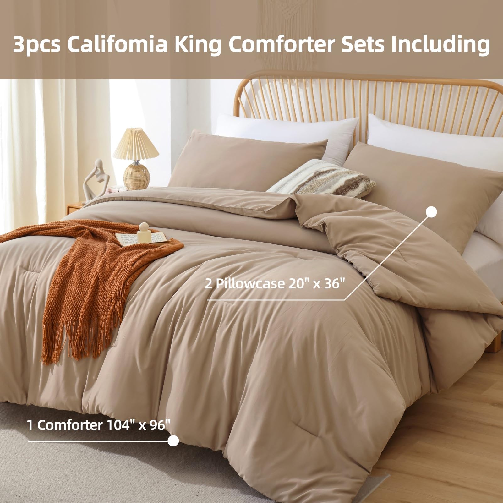ROSGONIA comforter laid on California King bed demonstrating fit and generous coverage