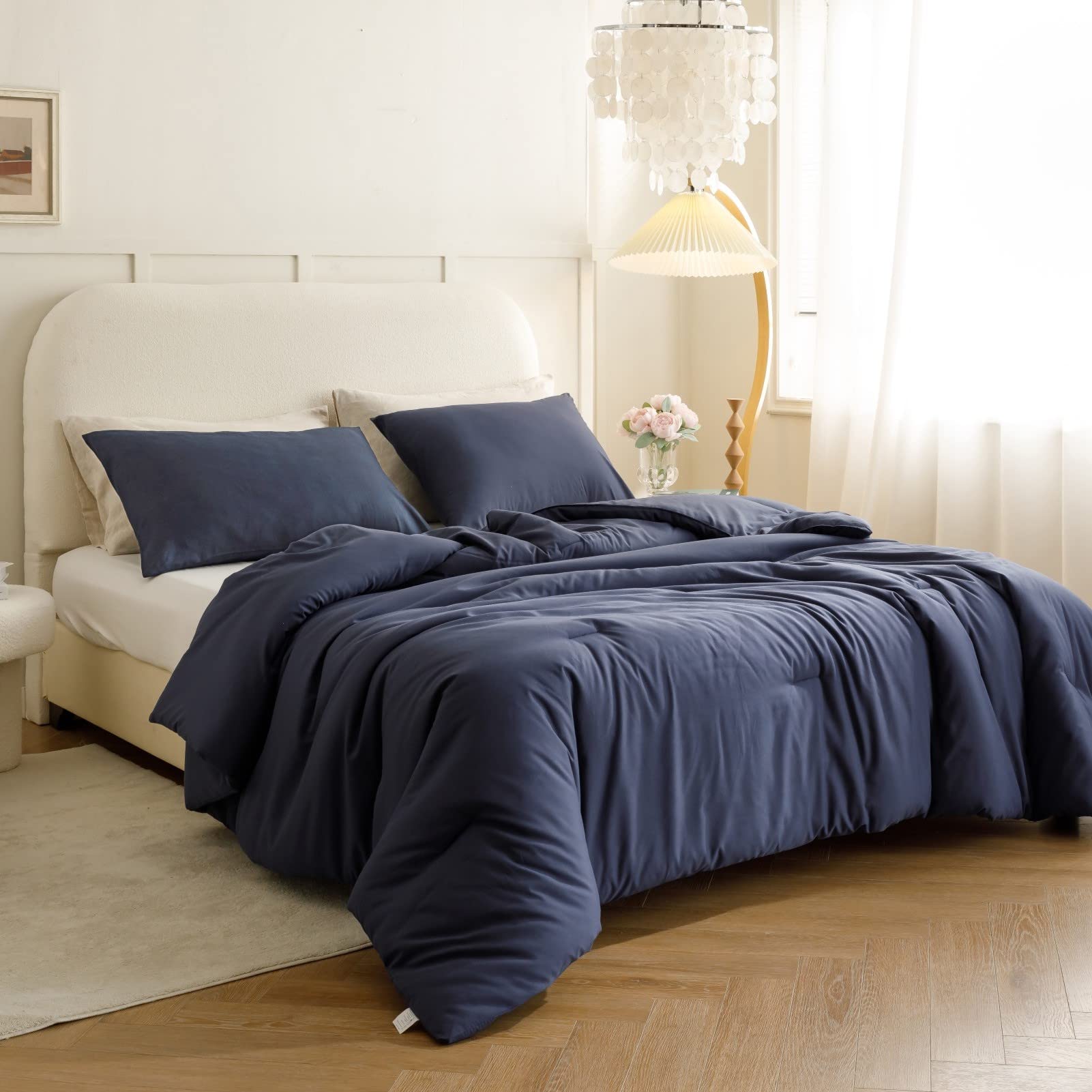 ROSGONIA comforter draped on California king bed demonstrating full coverage
