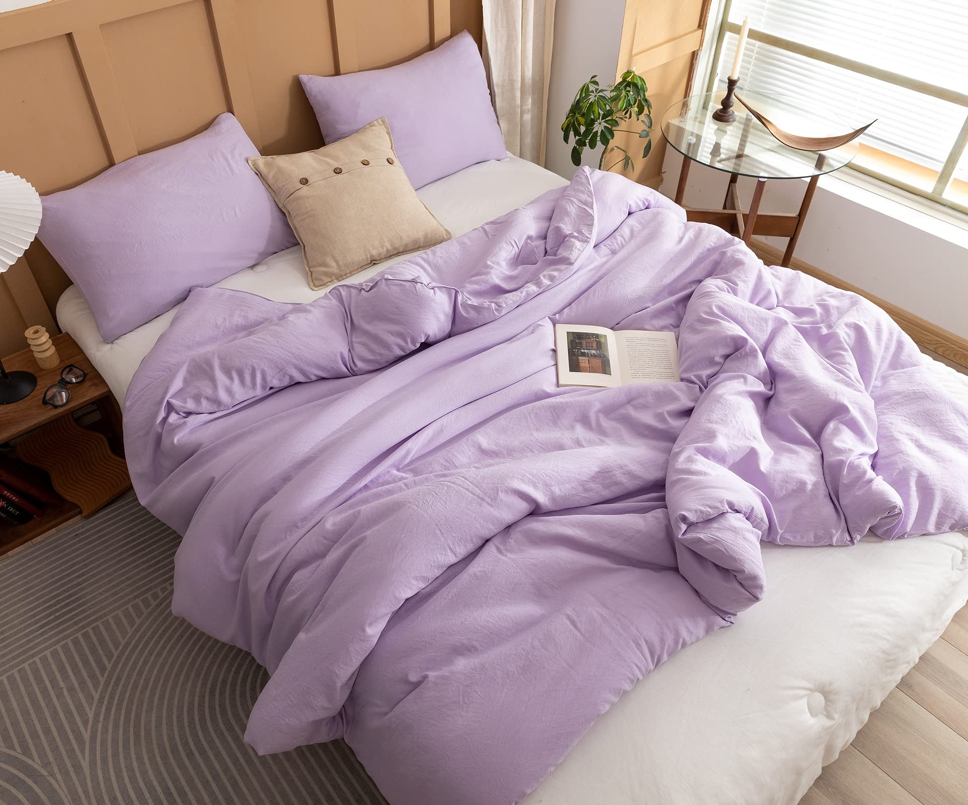 ROSGONIA front view of lavender comforter set showcasing clean dorm-ready look and simple style