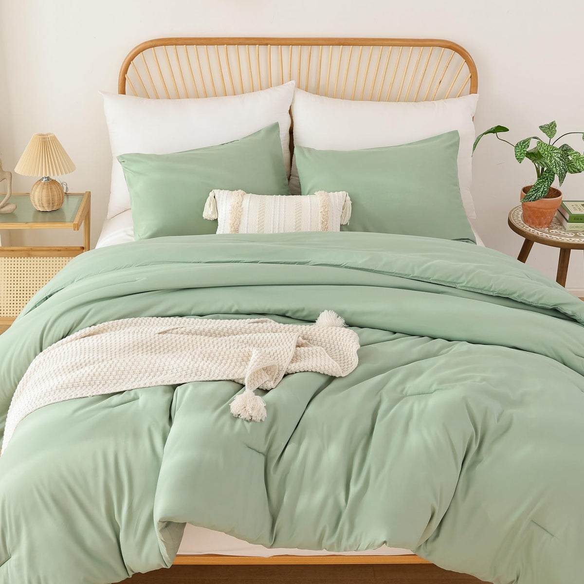 ROSGONIA front view of sage comforter showing neat finish and calming color