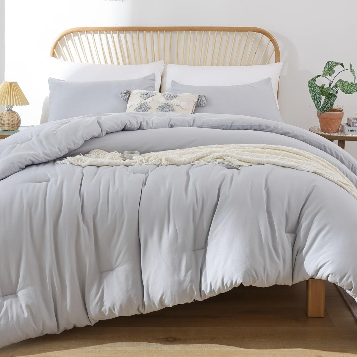 ROSGONIA king comforter front view showing full bed coverage and neutral style