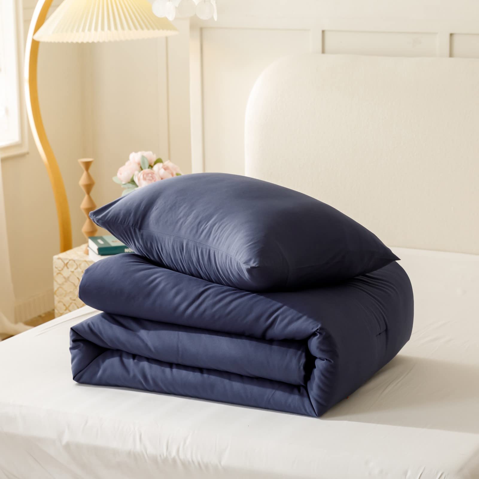 ROSGONIA comforter beside ruler showing 79 by 90 inches full-size fit
