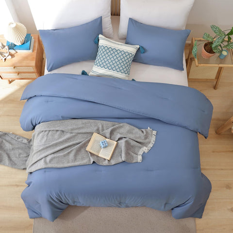 ROSGONIA styled bedroom scene demonstrating versatile slate blue in a calm setting