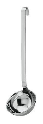 Rösle ladle front view showing clean pouring rim and durable design