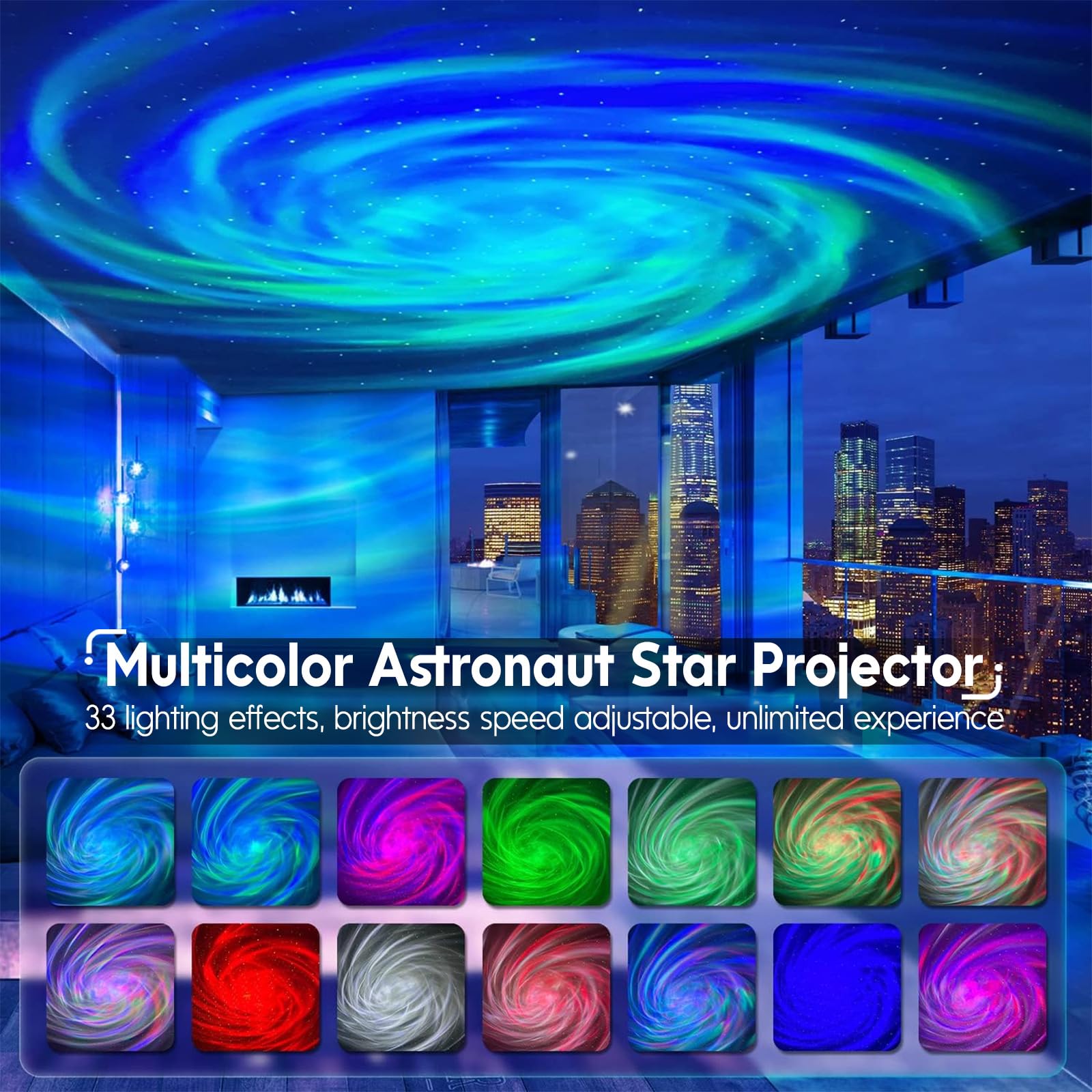 Rossetta projection on ceiling with stars and nebula creating calming atmosphere