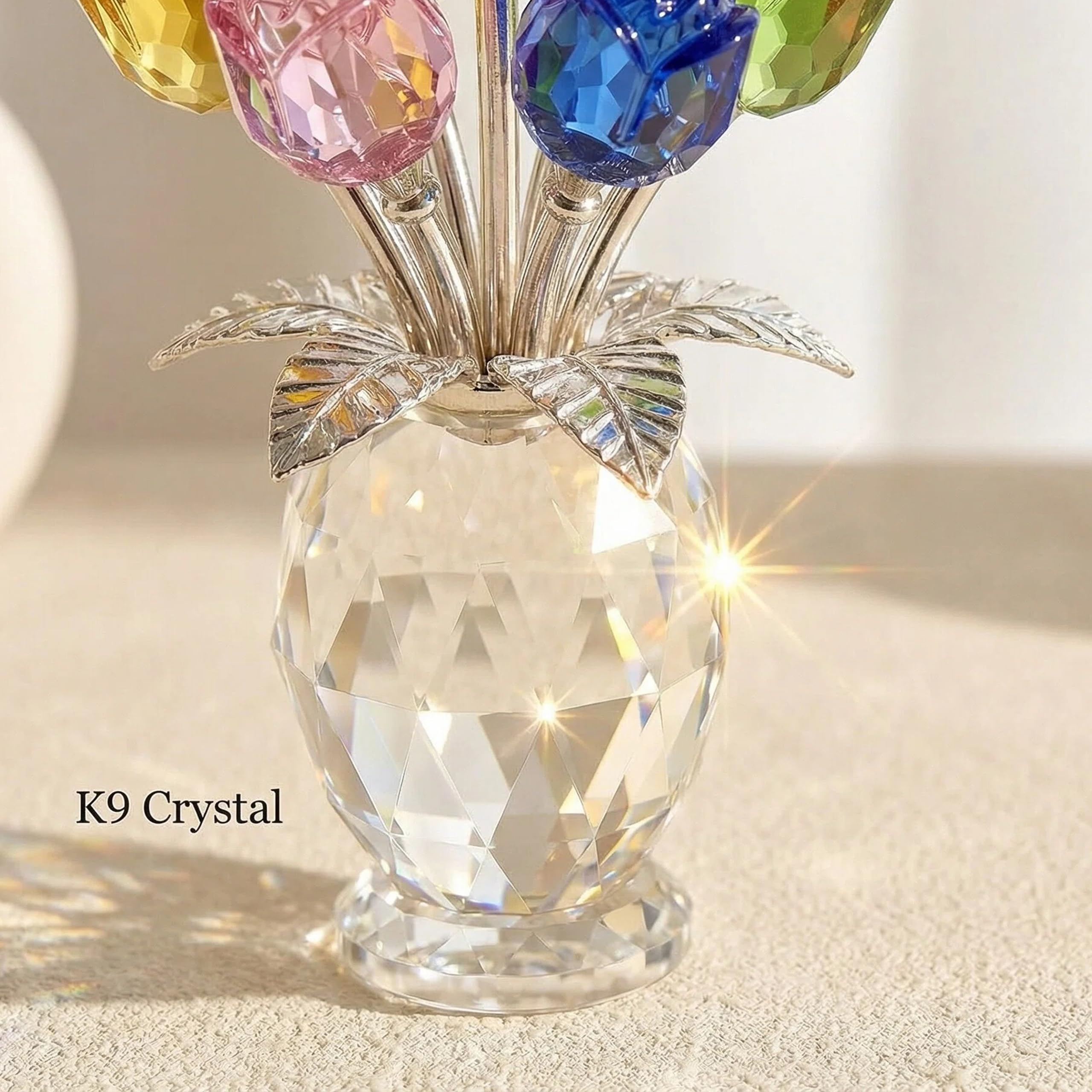 Rotroyce crystal catching light to create colorful reflective accents
