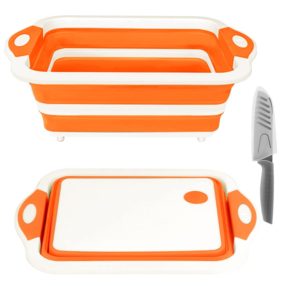 ROTTOGOON front view of orange collapsible cutting board showing compact kit