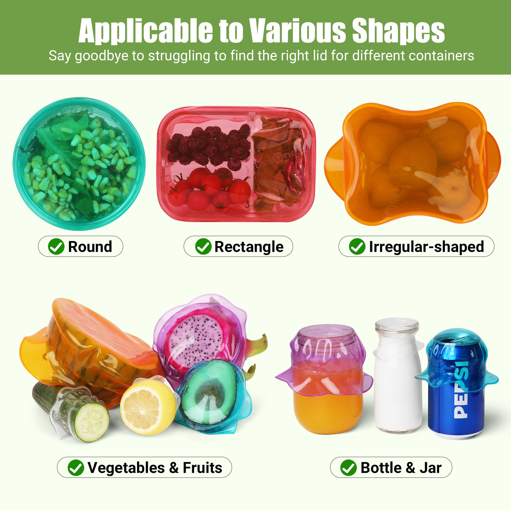ROTTOGOON laid out six sizes to show range, demonstrates versatile container fit