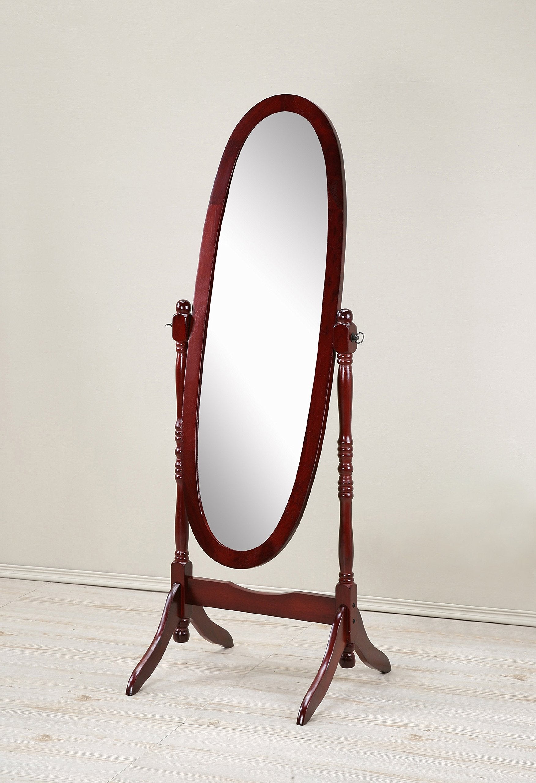 Roundhill Furniture cheval mirror front view showing full-length reflection and classic styling