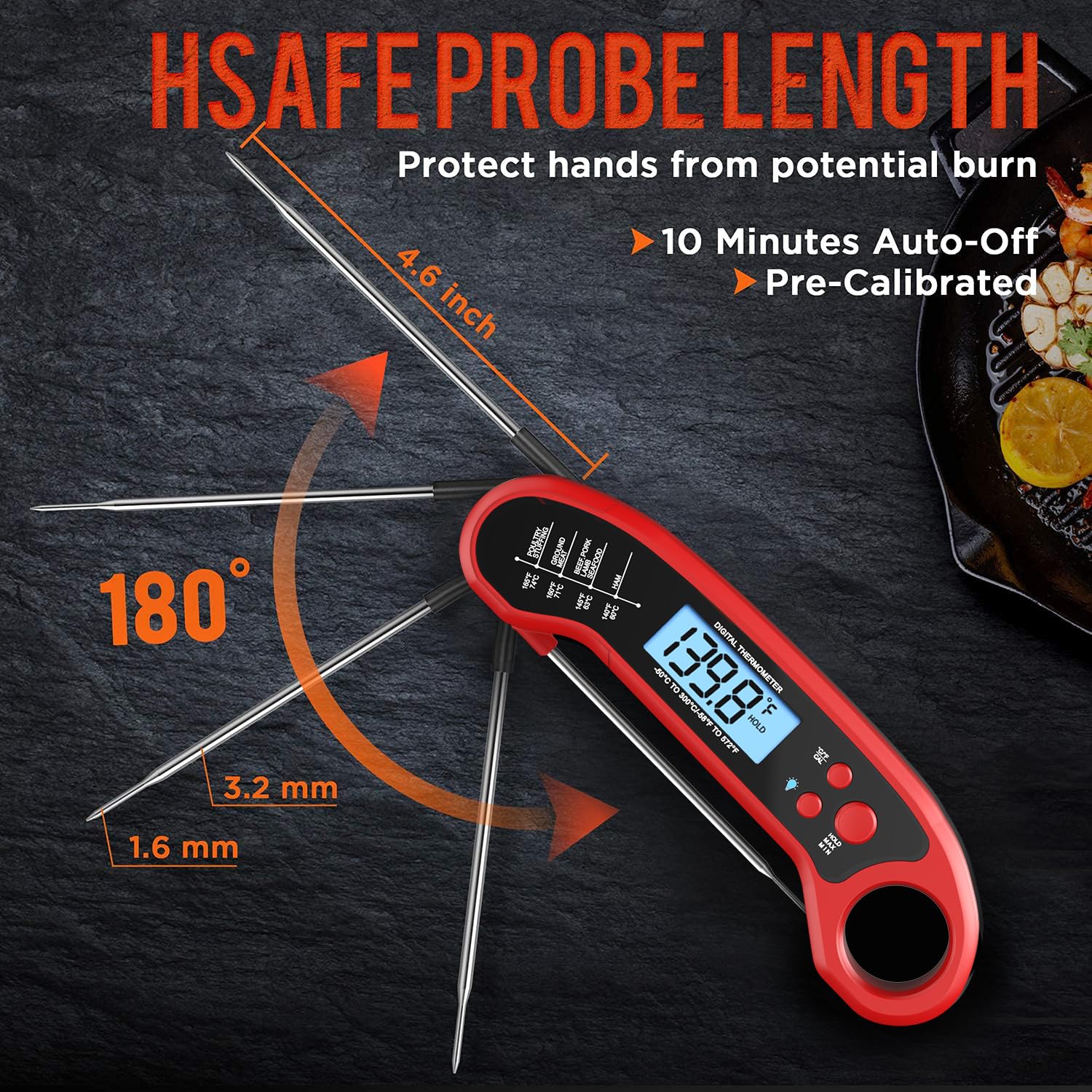 ROUUO backlit display lit at night for clear readings during outdoor grilling