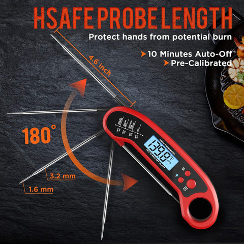 ROUUO backlit display lit at night for clear readings during outdoor grilling