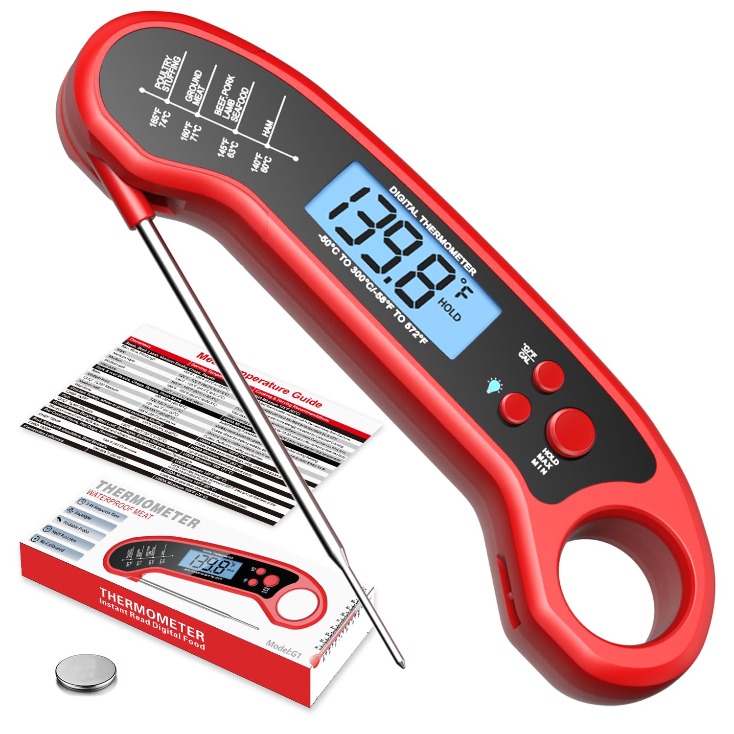 ROUUO front view of digital thermometer showing large LCD for quick readings