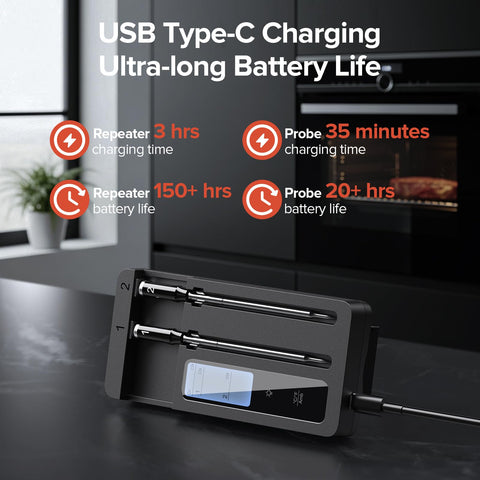 ROUUO placed beside outdoor grill showing reliable monitoring outdoors