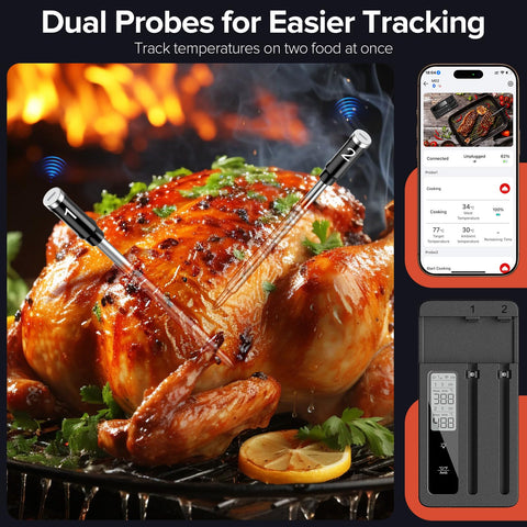ROUUO thermometer paired with phone app indicating remote alerts