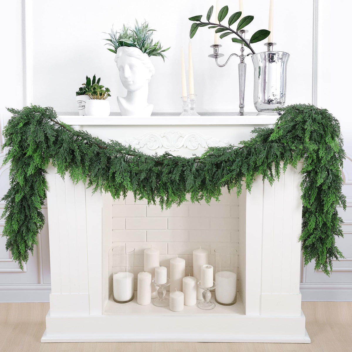 Rowfad cedar garland front packaging showing full 9ft garland benefit: ready-to-hang