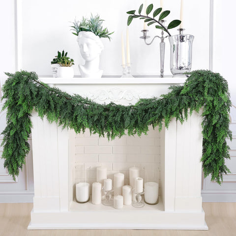 Rowfad cedar garland front packaging showing full 9ft garland benefit: ready-to-hang