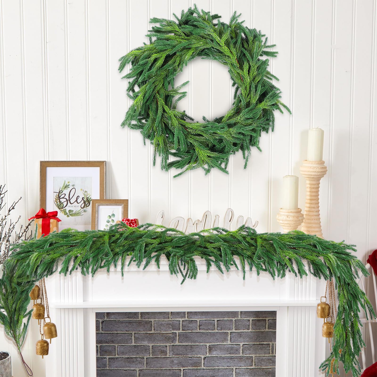 Rowfad garland styling in cozy living room scene adding seasonal charm