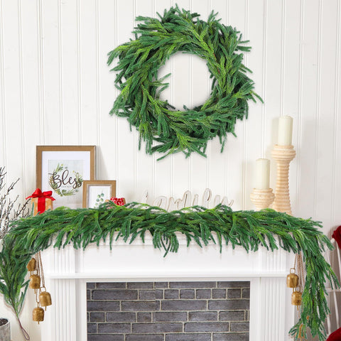 Rowfad garland styling in cozy living room scene adding seasonal charm