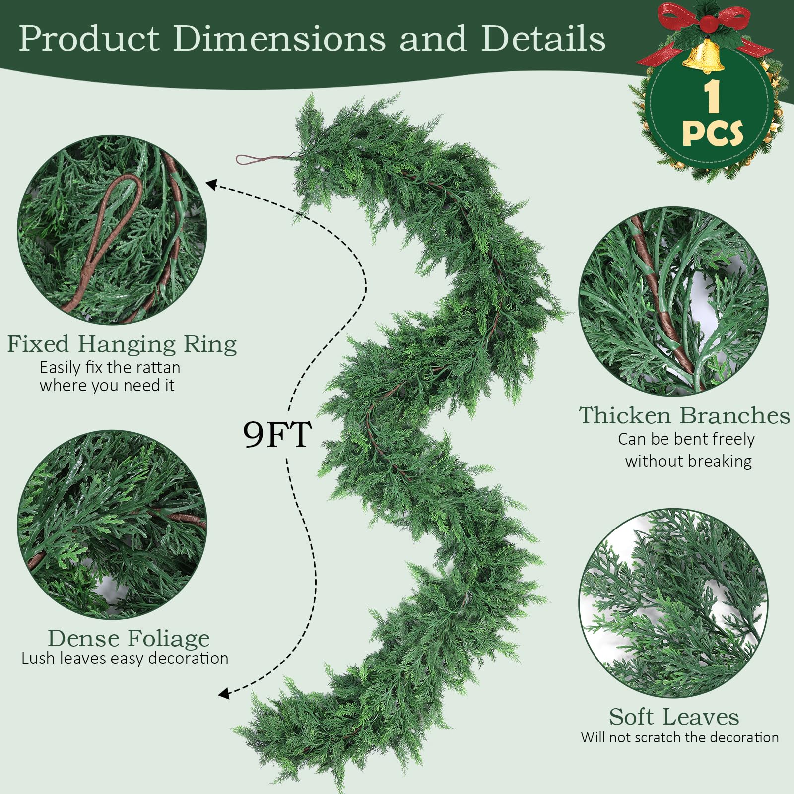 Rowfad garland needle detail closeup showing lifelike texture benefit: realistic appearance