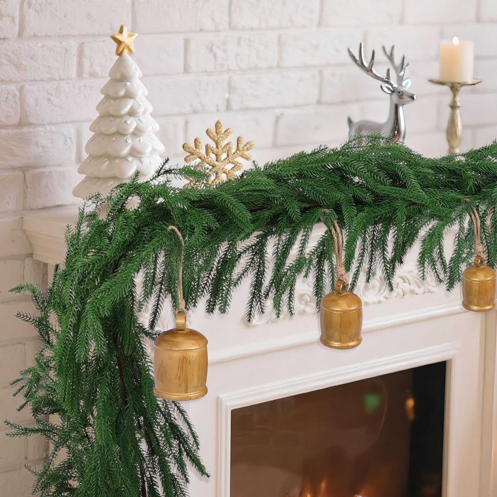 Rowfad garland wrapped around stair rail providing secure, shaped decoration benefit