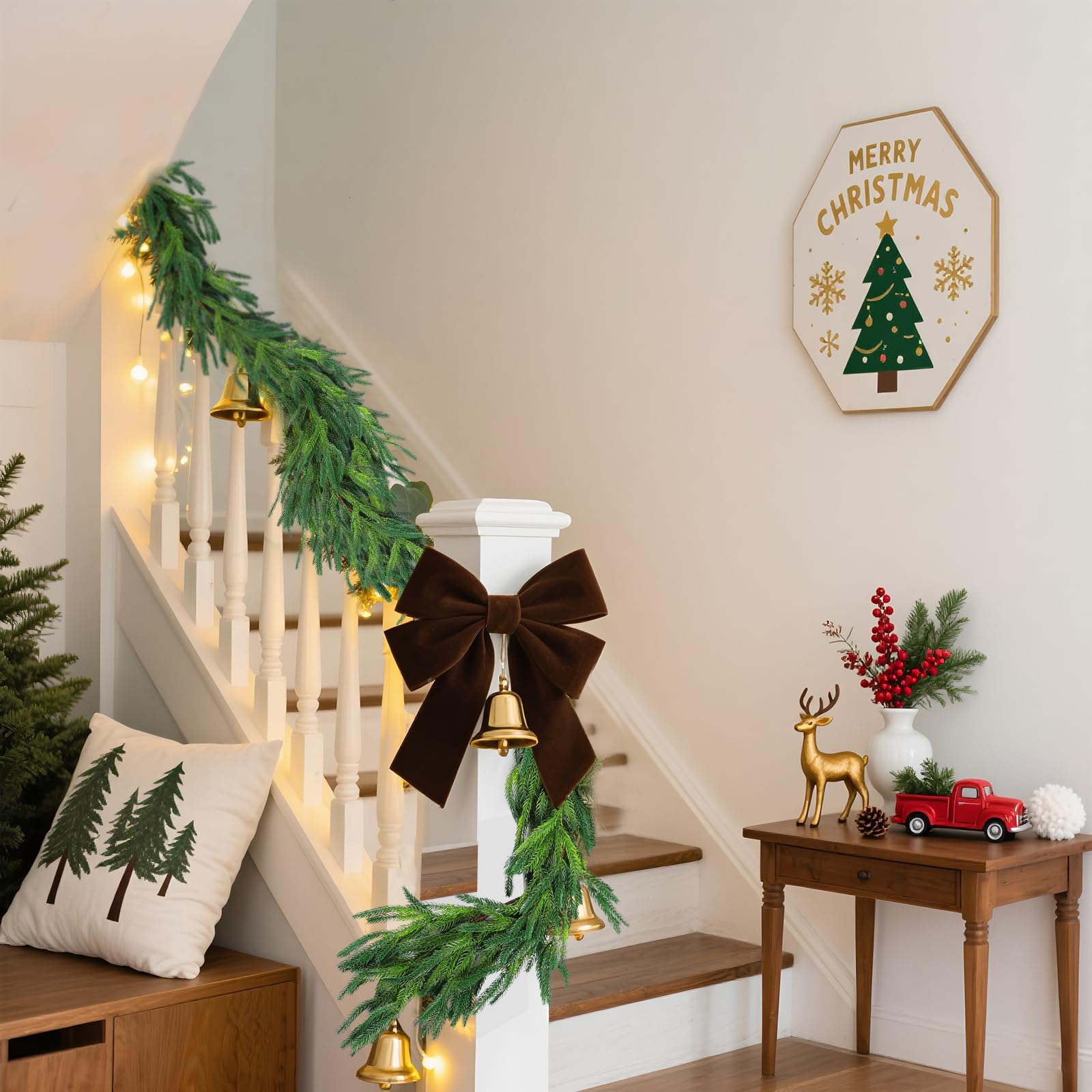 Rowfad garland laid as table centerpiece providing instant holiday ambiance