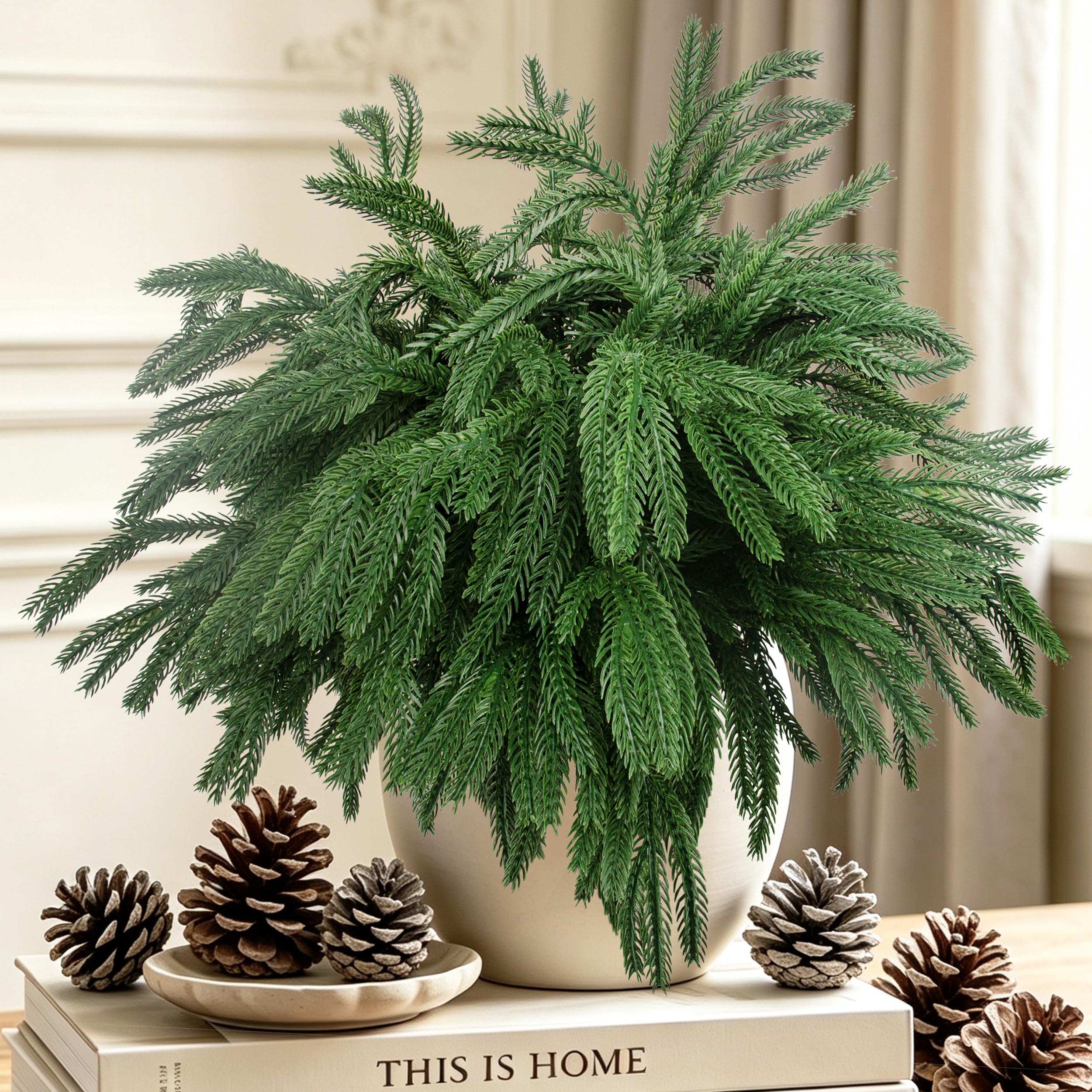 Rowfad artificial Norfolk pine pack front view showing 24 stems and realistic look