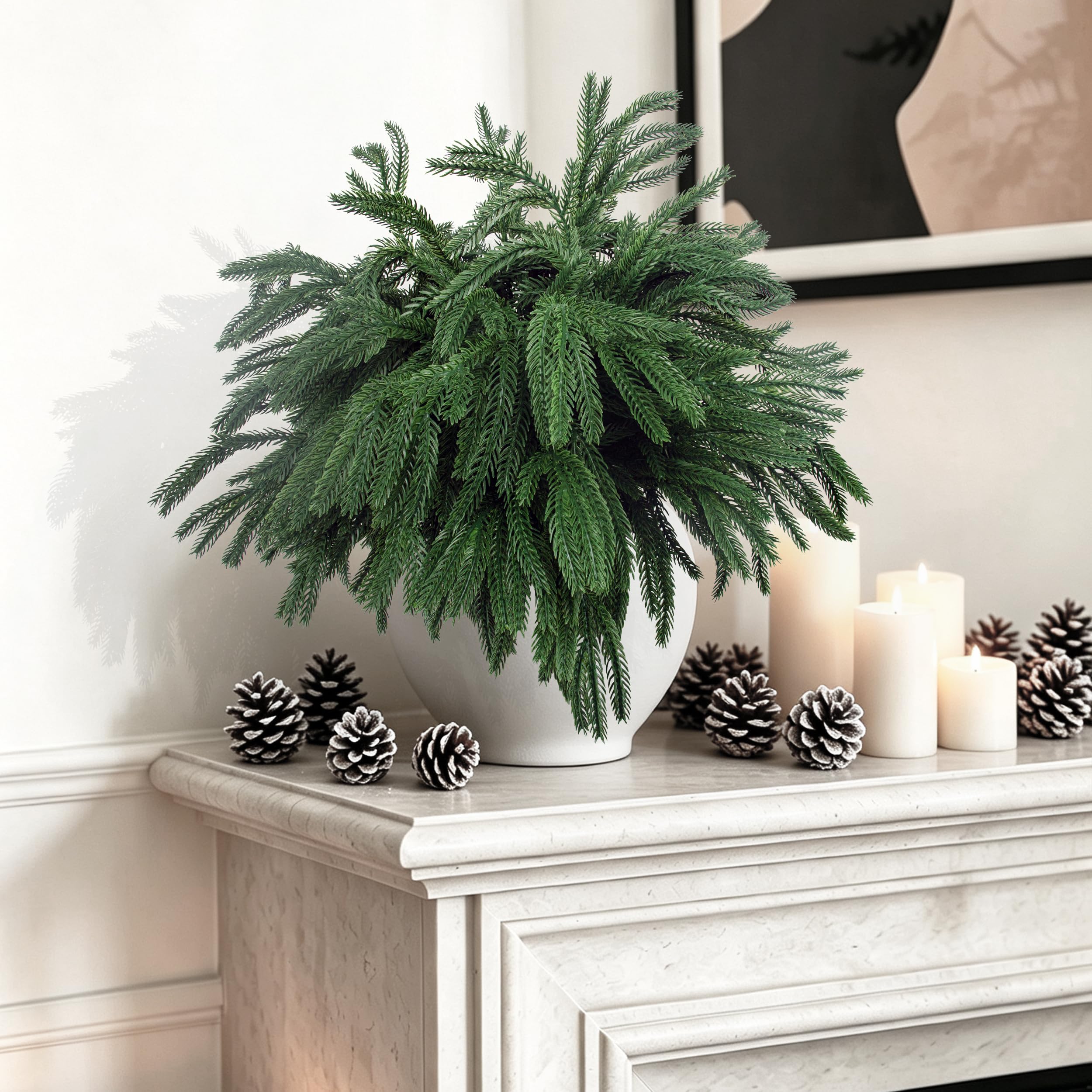 Rowfad close-up of Norfolk pine needles highlighting lifelike texture and detail