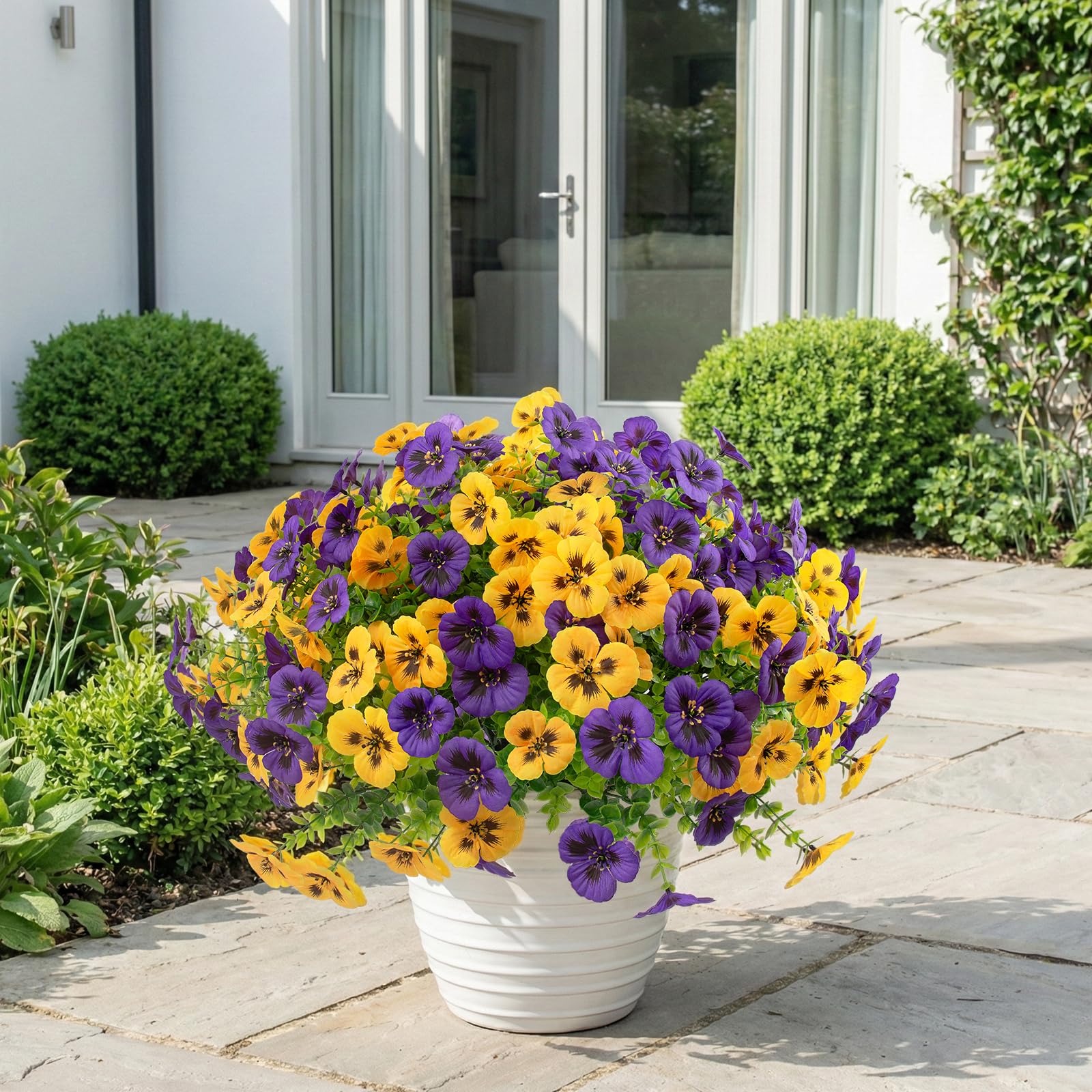 Rowfad porch window box arrangement demonstrating curb appeal and low maintenance