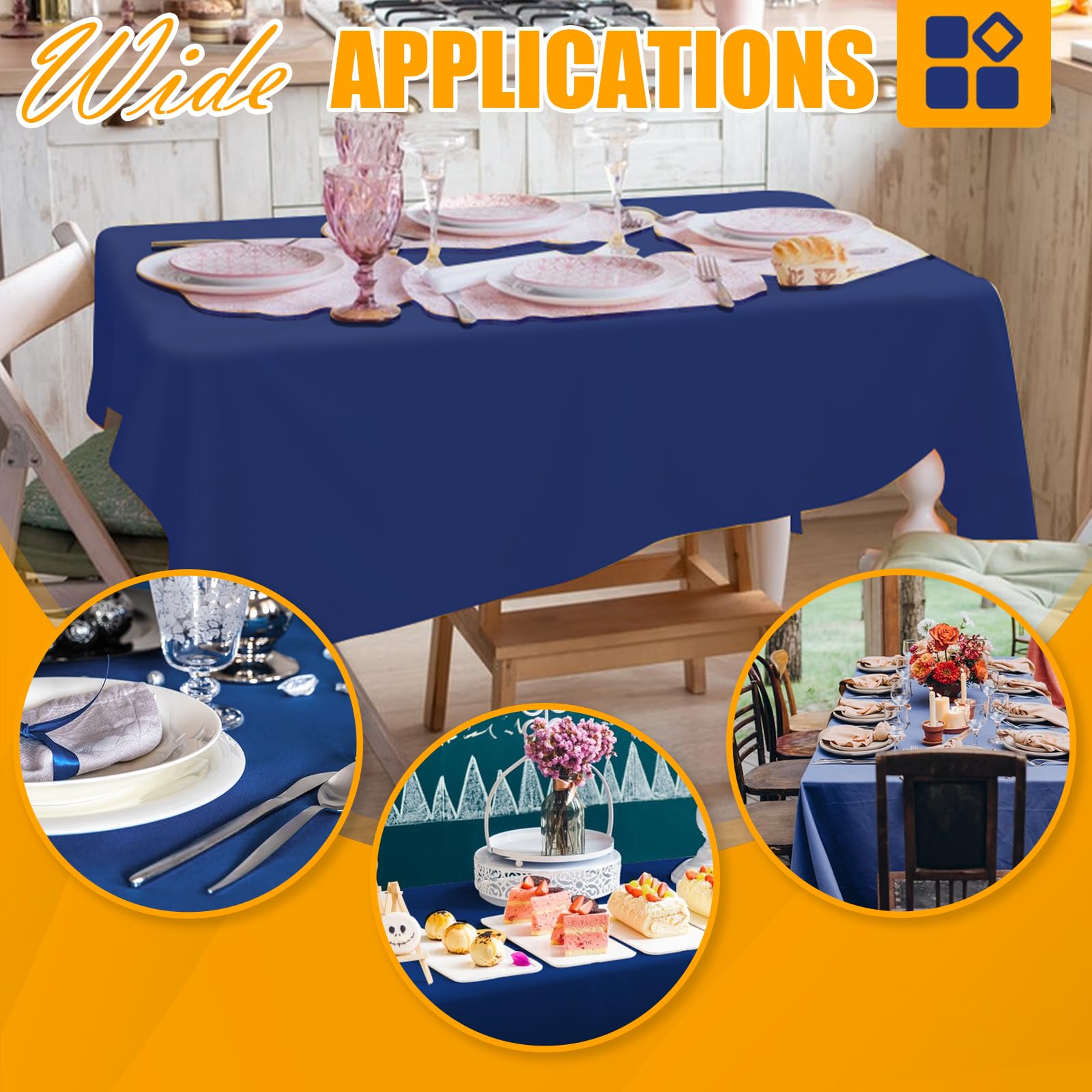 RowinsyDD table set for a party with blue cover protecting surface and enhancing decor