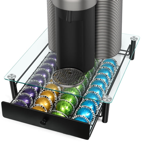 ROWISE front view with tempered glass top showcasing neat capsule storage