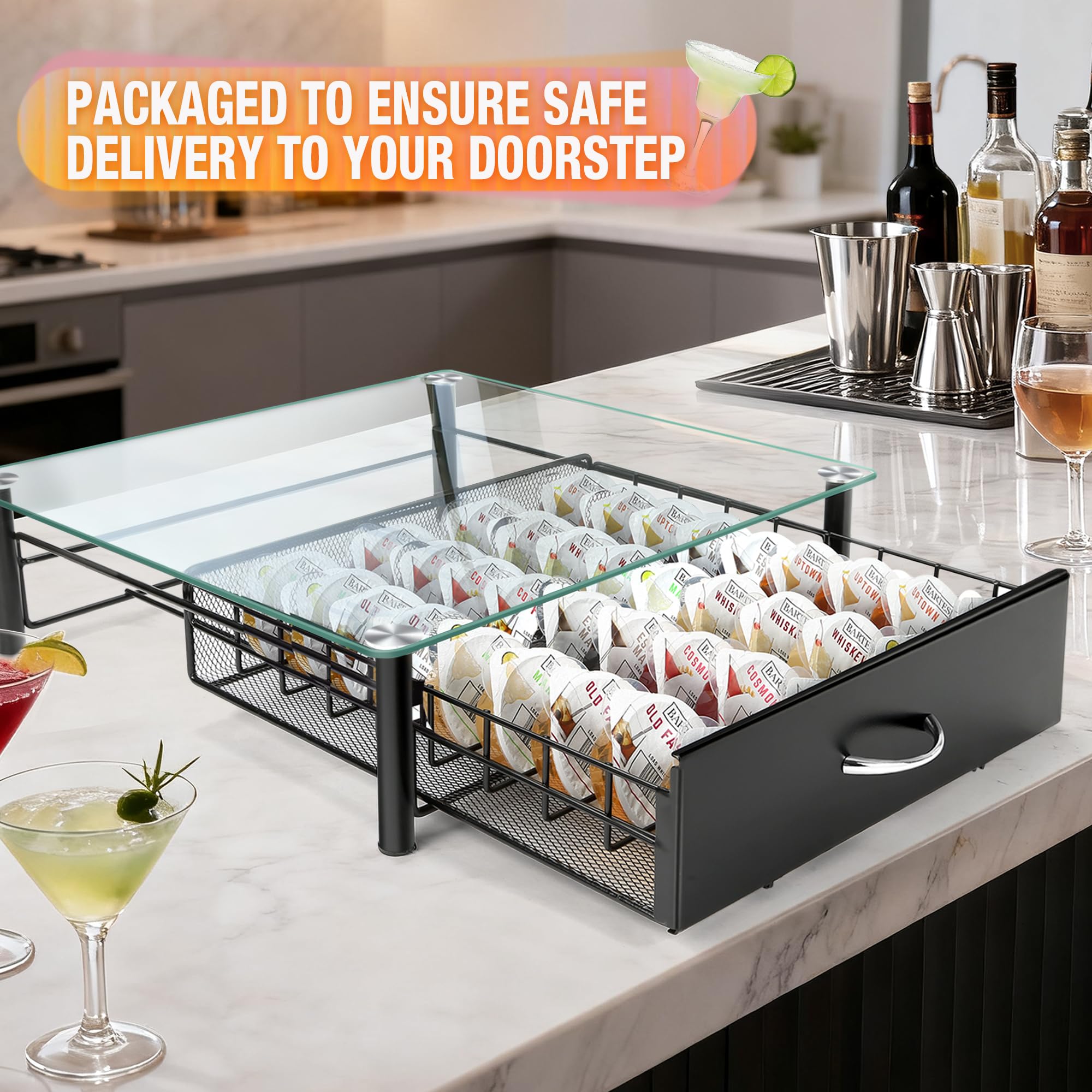 ROWISE on kitchen counter showing tidy cocktail station and aesthetic benefit