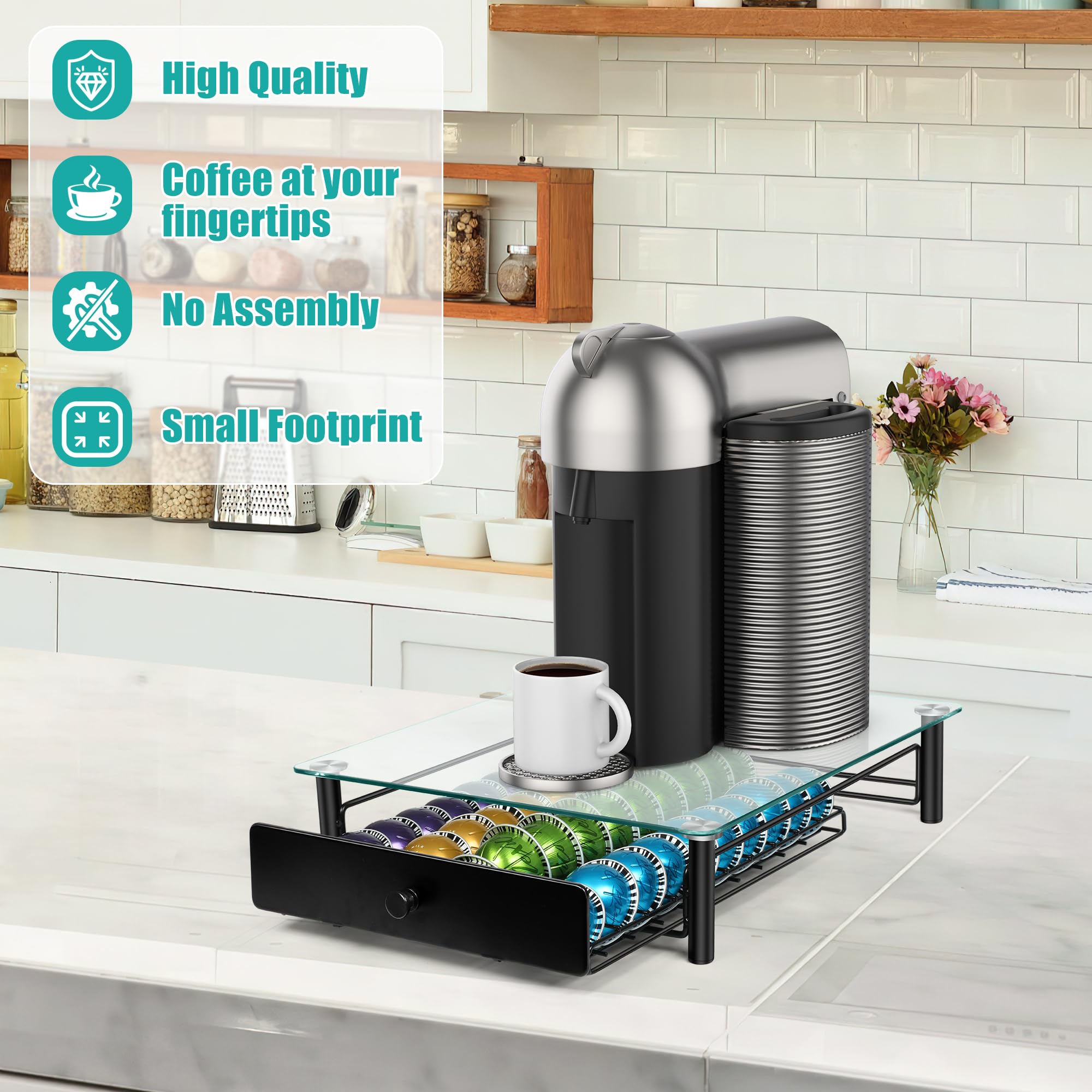 ROWISE open drawer filled with capsules for quick selection and access
