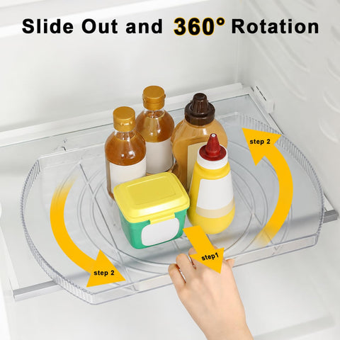 ROWNYEON rotating inside a refrigerator demonstrating easy reach and fast selection
