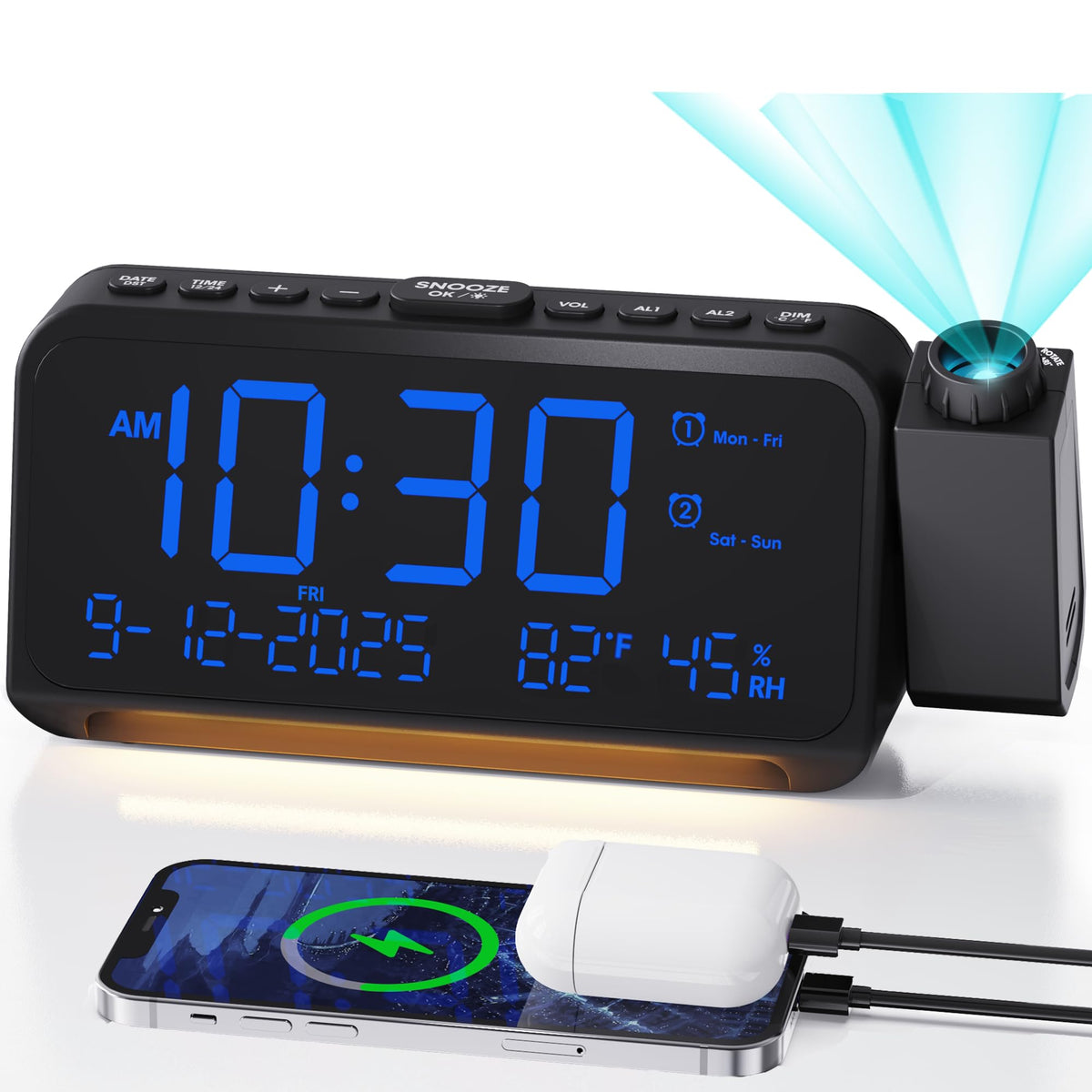 Roxicosly front display showing large time, helps quick bedside reading