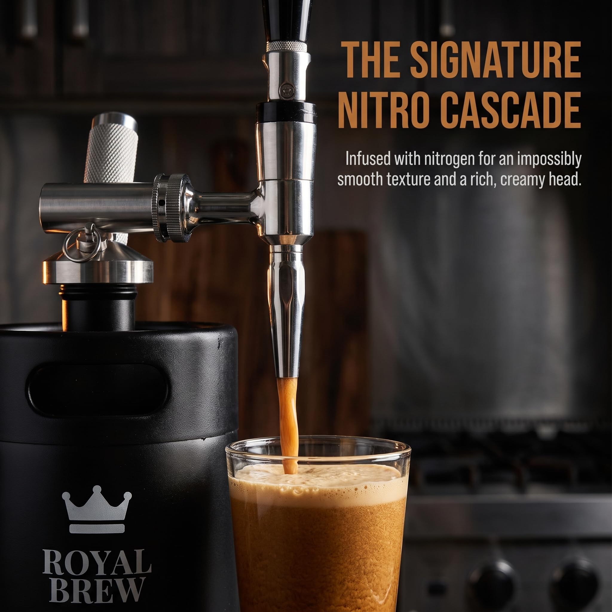ROYAL BREW stainless steel texture close-up showing durable, easy-clean surface