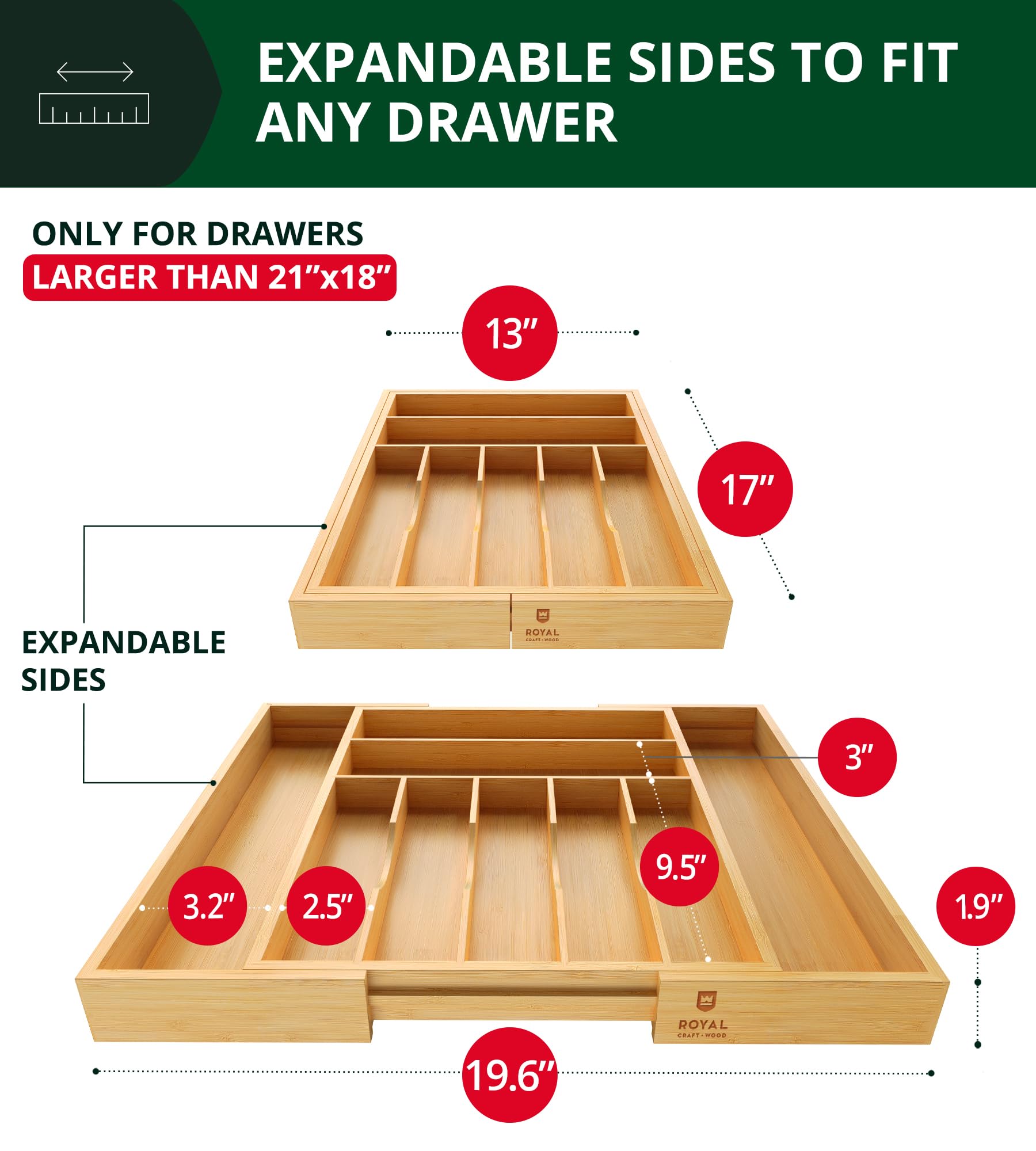 ROYAL CRAFT WOOD close-up of compartments highlighting deep slots for tidy storage