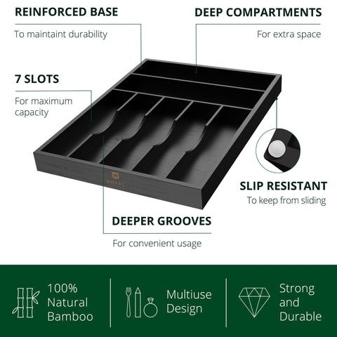 ROYAL CRAFT WOOD closeup of seven compartments highlighting deep storage benefit