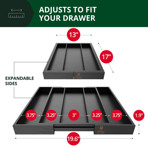 ROYAL CRAFT WOOD expanded top view demonstrating adjustable width for fit