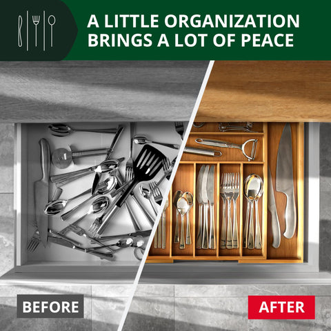 ROYAL CRAFT WOOD expanded in drawer demonstrating adjustable fit for wider drawers