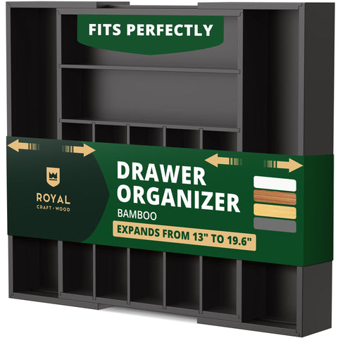 ROYAL CRAFT WOOD front view of organizer showing sleek black finish and slots