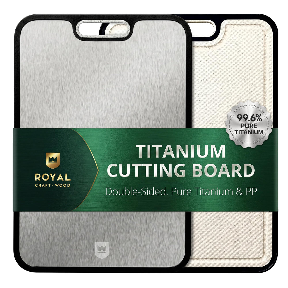 ROYAL CRAFT WOOD front view of cutting board showing dual surfaces and modern look, durable prep area