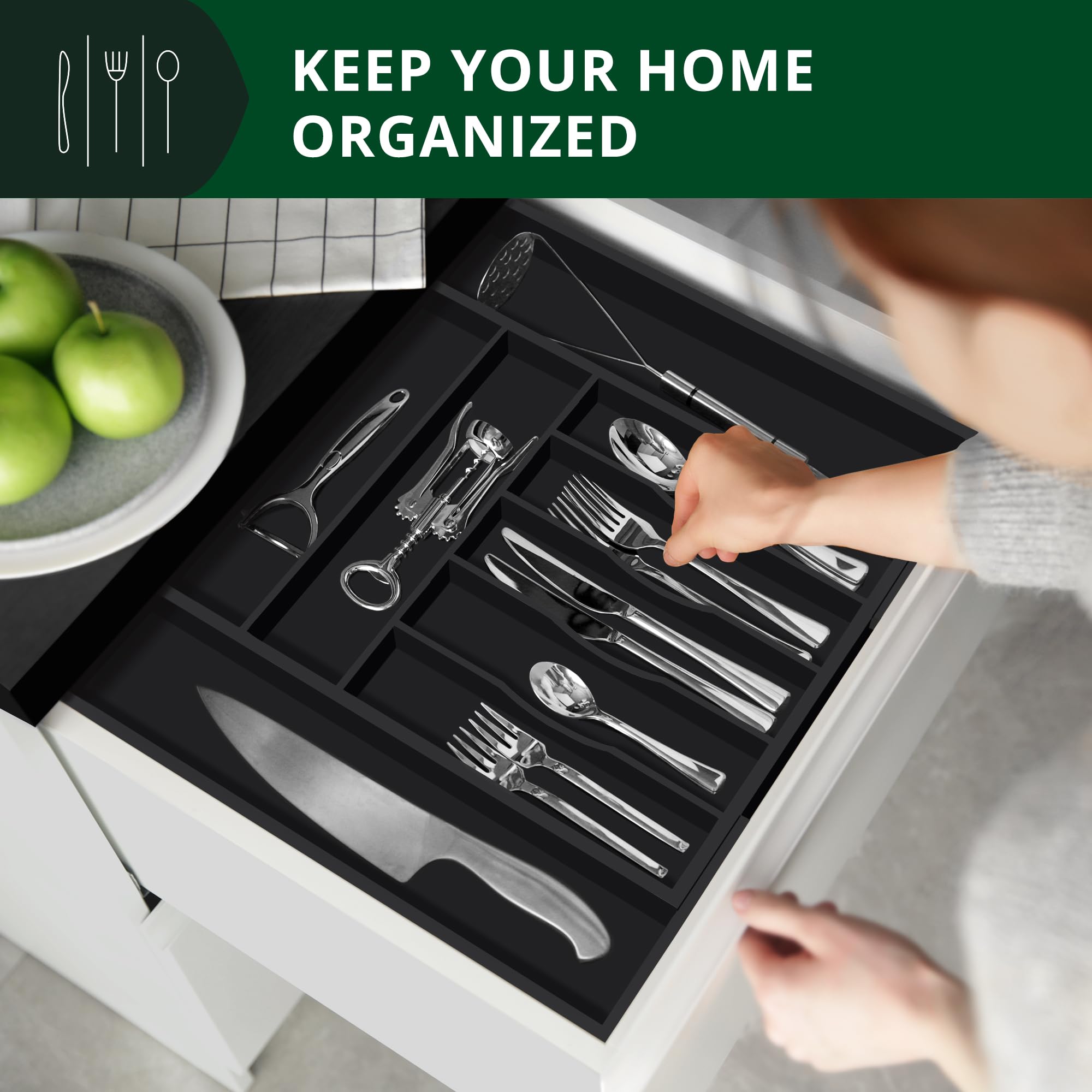 ROYAL CRAFT WOOD grooved divider detail keeping utensils separated and secure