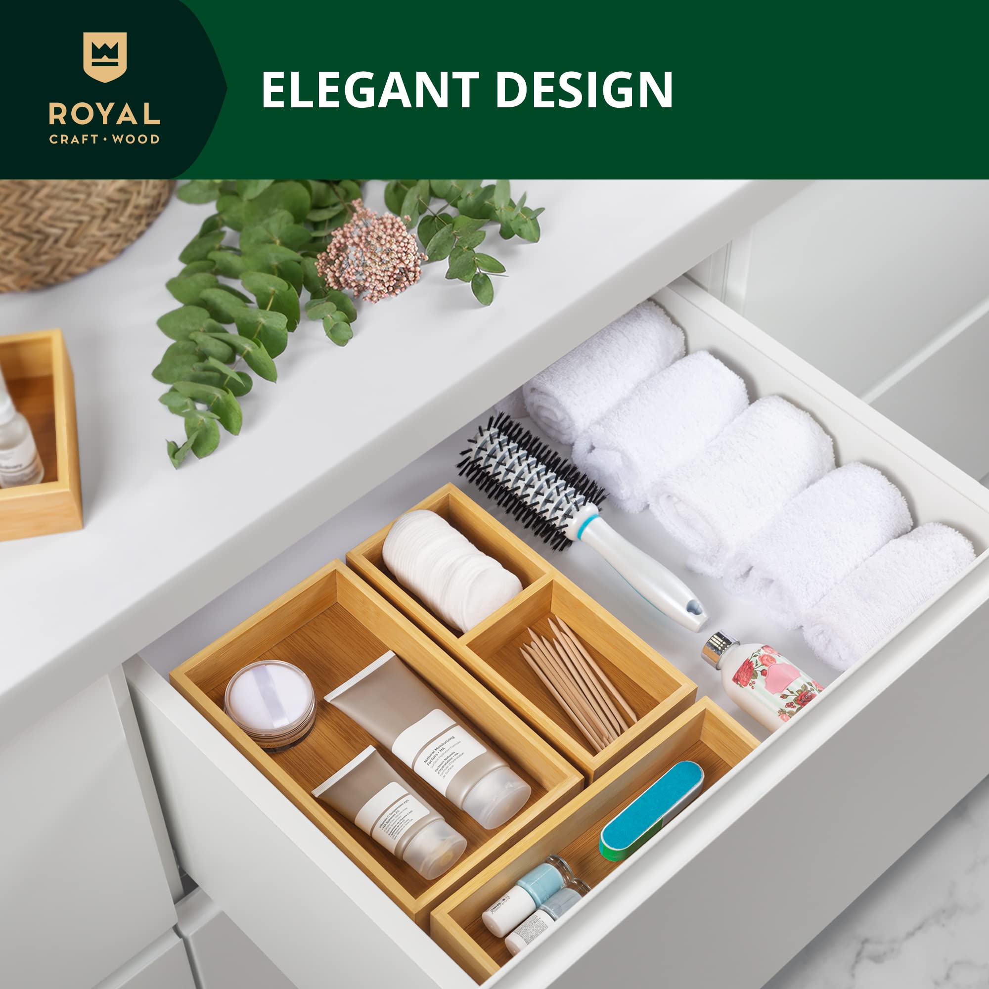 ROYAL CRAFT WOOD on kitchen countertop holding tea bags and teaspoons for quick-access convenience