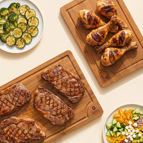 ROYAL CRAFT WOOD carving meat on board showing clean juice capture benefit