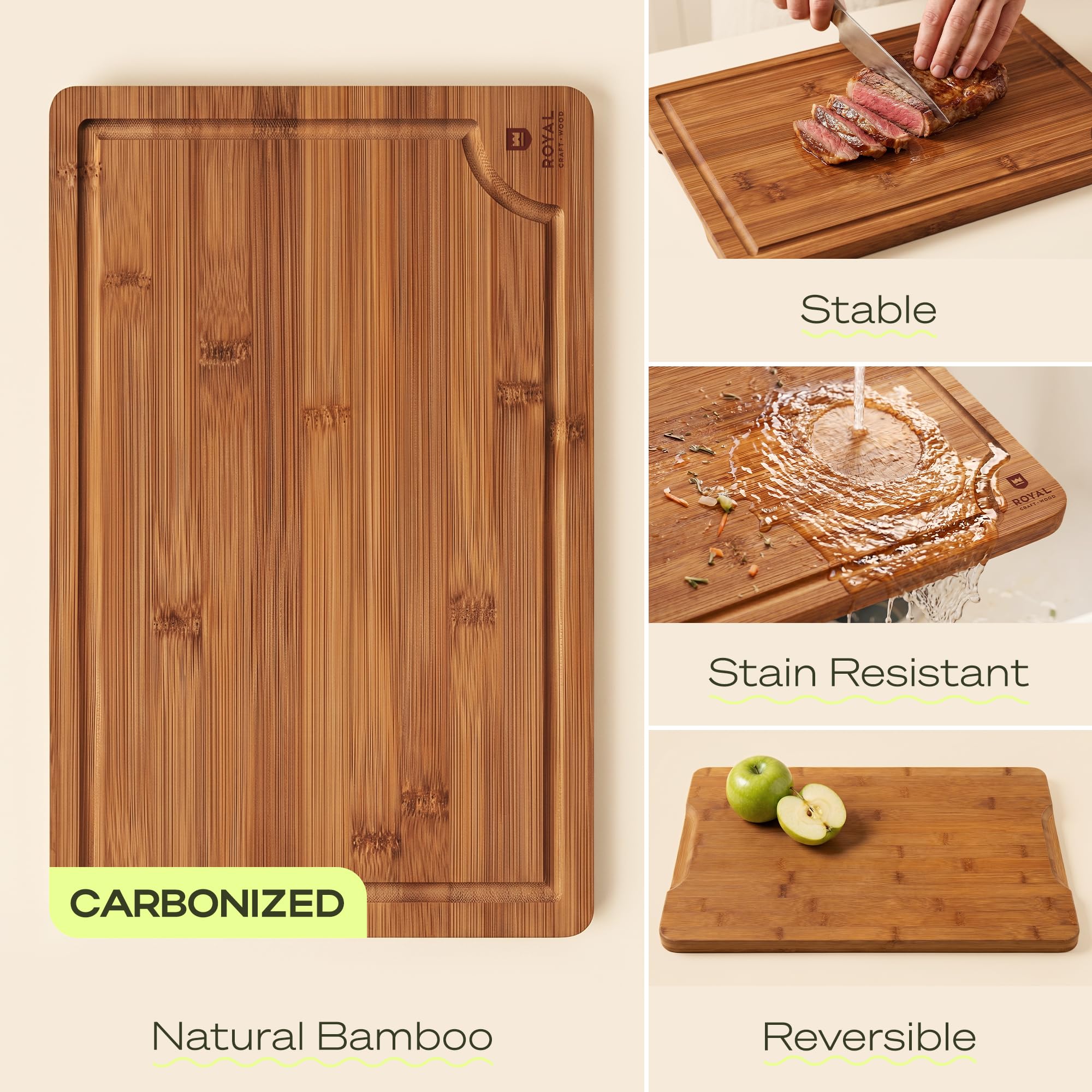 ROYAL CRAFT WOOD close-up of deep juice groove to prevent countertop spills