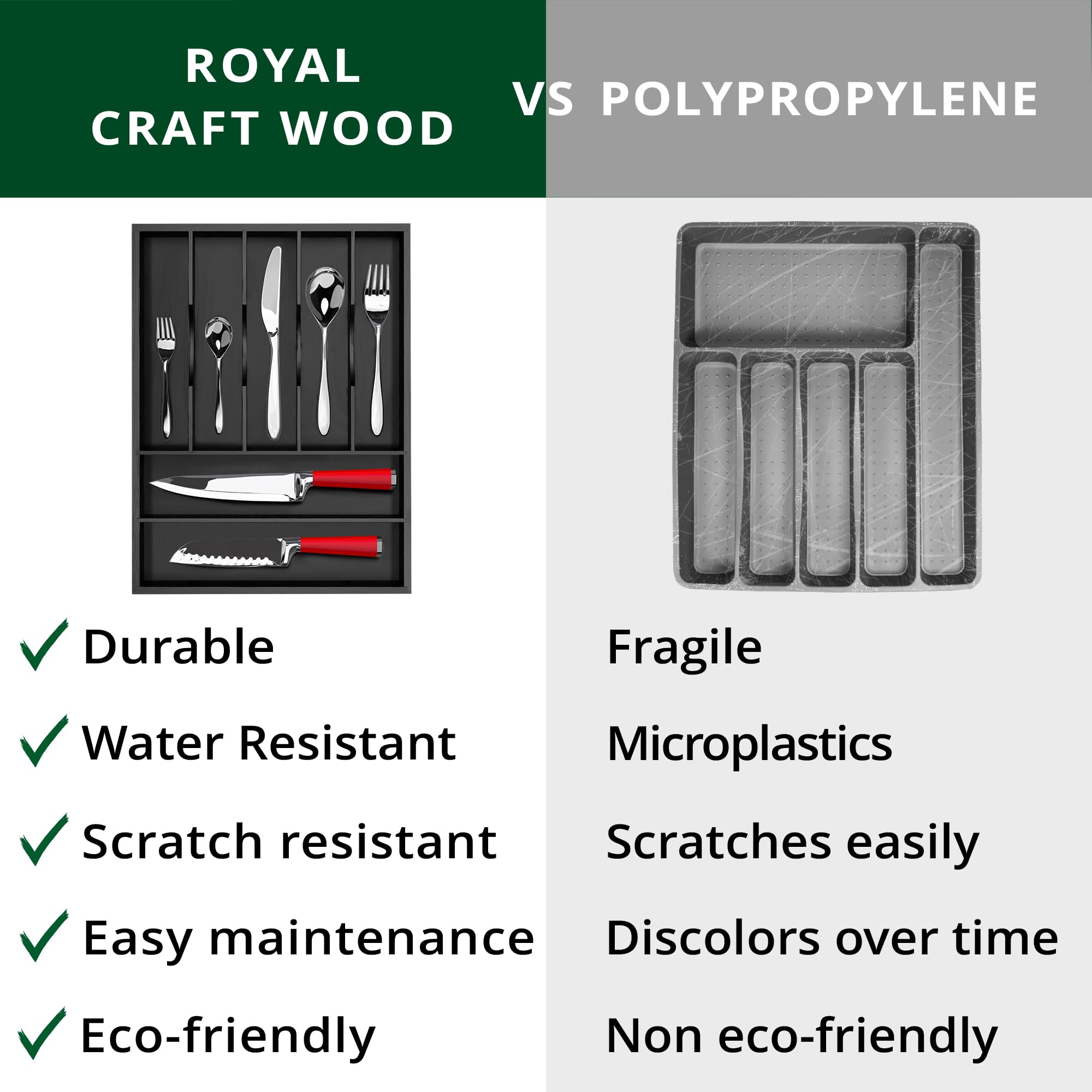 ROYAL CRAFT WOOD in a styled kitchen showcasing organized drawers and aesthetic benefit