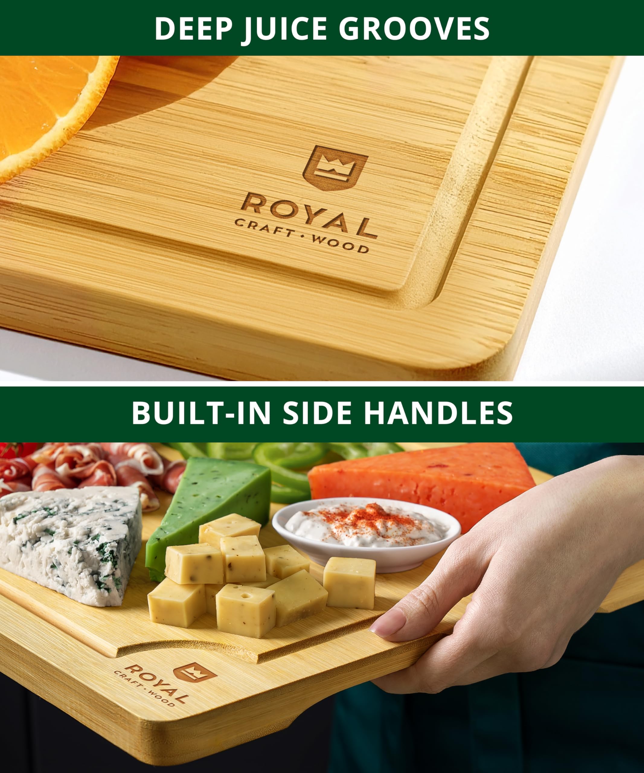 ROYAL CRAFT WOOD medium board styled as a charcuterie tray for serving